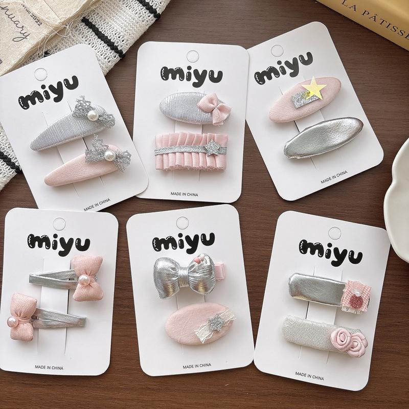 2pcs/lot Silver Bow Hairpin Sweet Girl Pink Bangs Side Clip Hairpins Kids BB Clip Children's Hair Accessories Barrettes Headwear