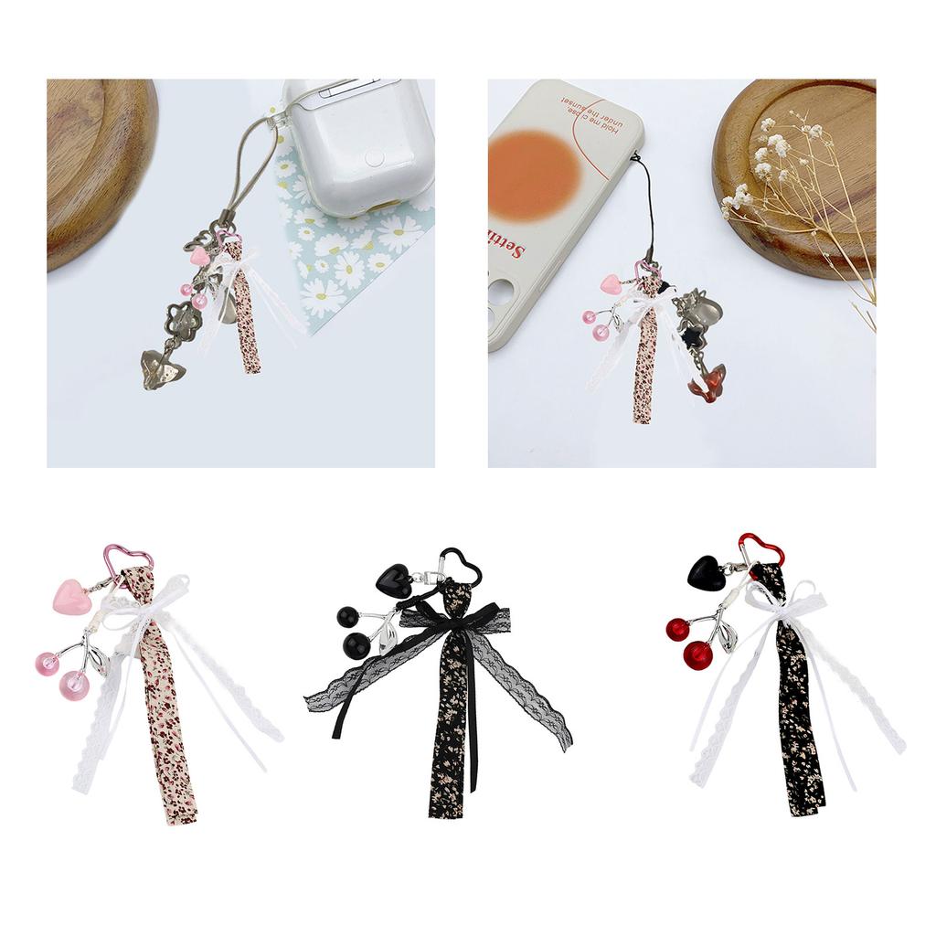 Cute Cherry Heart Bows Keychain,Bag Charms Car Key Rings Aesthetic Keychain Accessories for Backpacks,Wallets Decor