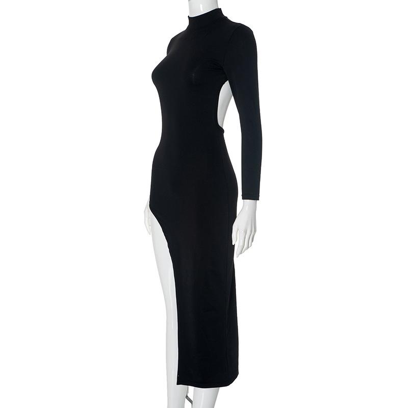 Sexy štíhlé šaty s dlouhým rukávem a dutým zadním dílem