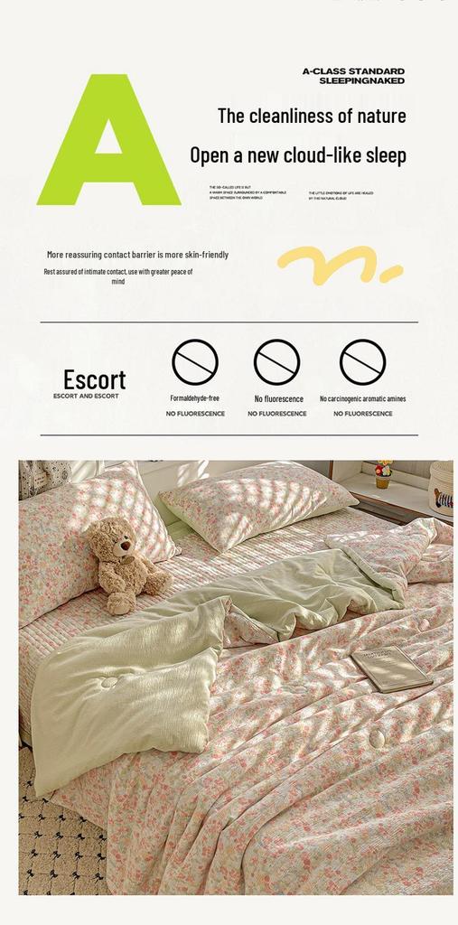 Double-Layer Gauze Summer Comforter Set: Single Piece, Machine Washable, Ideal for Air-Conditioned Rooms, Spring & Summer Use