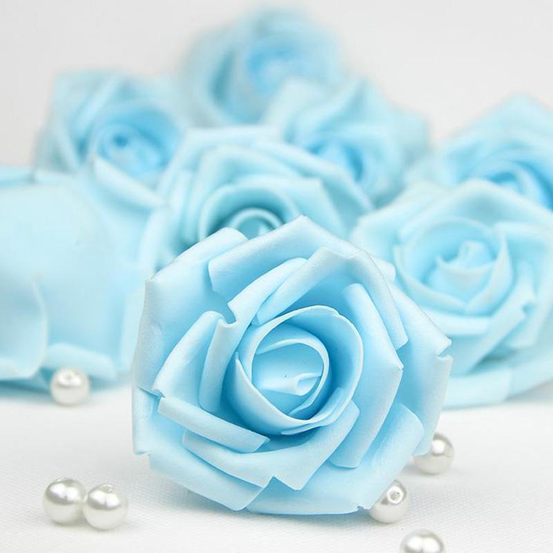 50x Wedding Fake Rose Artificial Foam Flower Party Head Décor Light Blue 50x Wedding Fake Rose Artificial Foam Flower Party Head Décor Light Blue