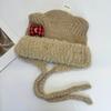 Cute Bear Ears Bow Knitted Lei Feng Hat Children's Winter Big Head Circumference Warm Ear Protective Wool Hat
