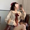 Women's 2025 Corduroy French Retro Doll Collar Top, Spring/Autumn, Hong Kong Style Long Sleeve Shirt
