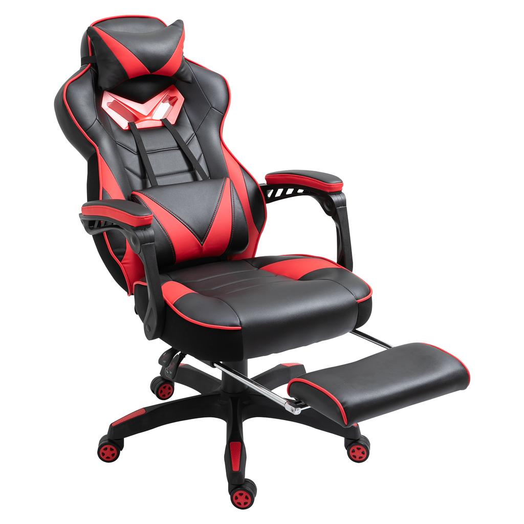Gaming Chair, PU Leather Computer Chair, Home Office Chair with Footrest, Lumbar Support and Headrest, Red