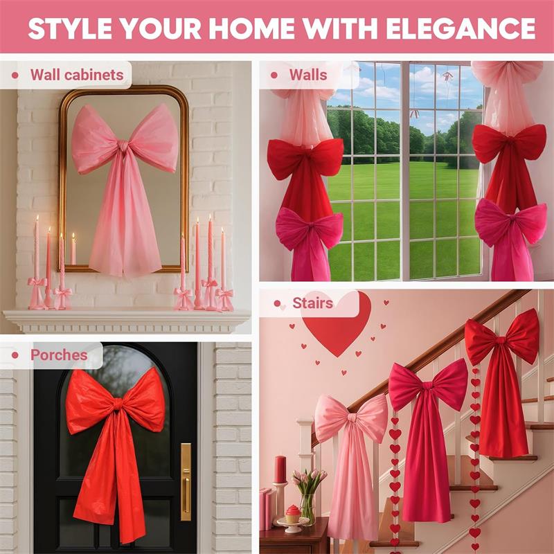 Valentines Day Decorations – 1/3 Pack DIY Giant Wall Bows, Hanging Valentine & Galentines Bow Decor – Cute Pink Red Large Bows for Door, Window