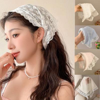 Letnia Koronkowa Chustka Trójkątna Kobieta Kropki Koronkowa Kwadratowa Chustka Słodki Turban Czapka Ochrona Przed Słońcem Opaska na Głowę Obręcz do Włosów Dziewczyna Kapelusz Dworski