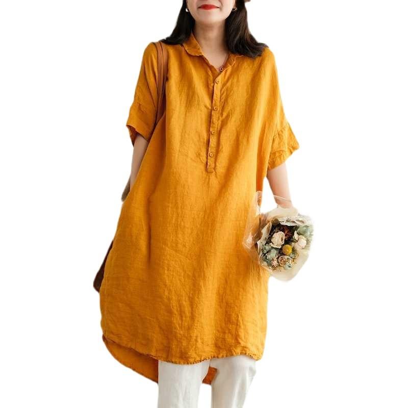 Einfarbiges einteiliges Sommer-Hemdkleid mit Kragen