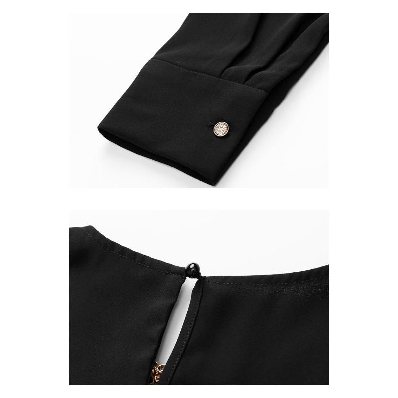 Fashion Elegant V Neck Chain Design Women Satin Shirt 2025 Spring Autumn Loose Long Sleeve Black Office Blouse Casual Simple Ladies Tops