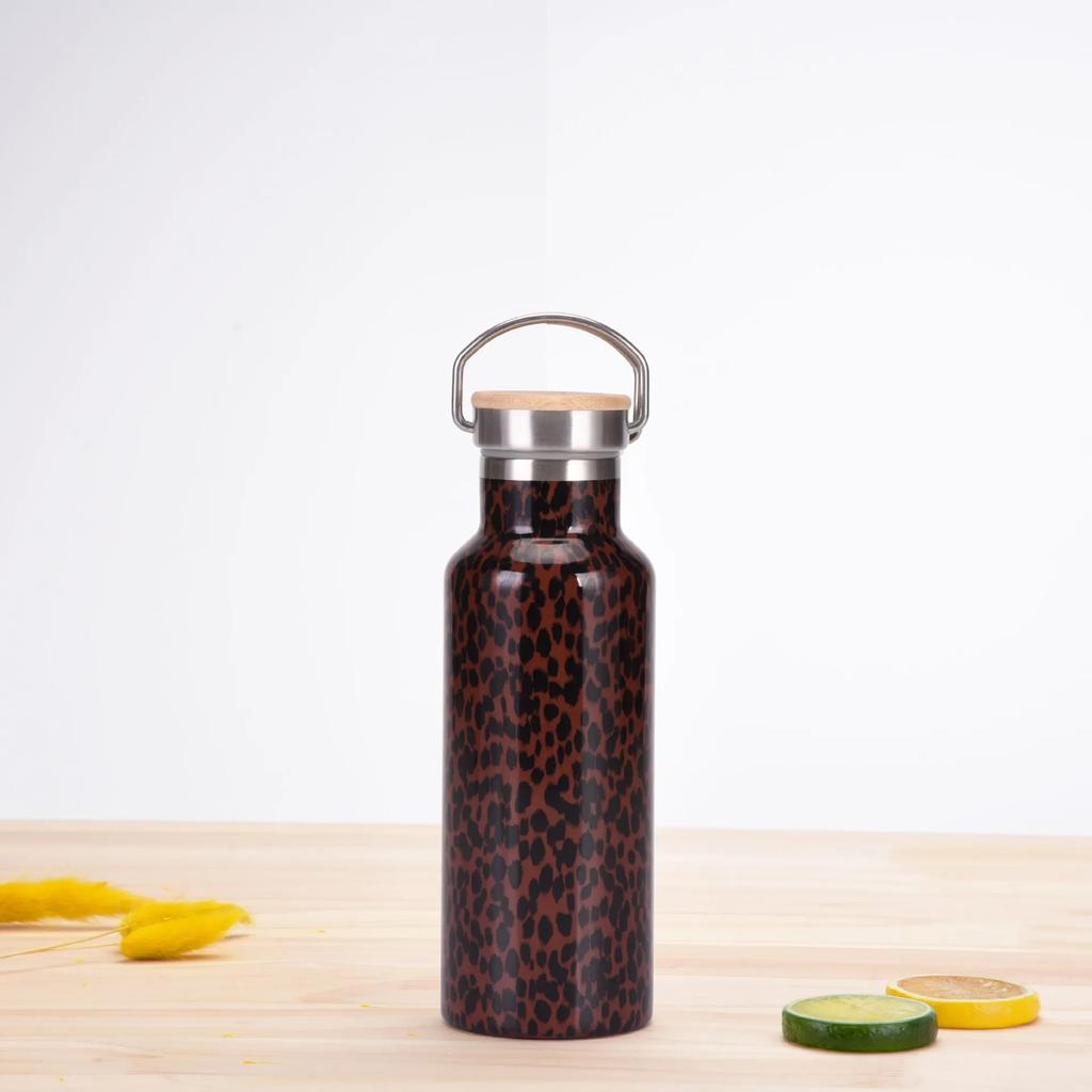 500ML Sports THERMOS CUP With Handle,Bamboo Lid,Printed Drinkware,Stainless Steel Vacuum Flasks,Camping And Gym Water Bottle