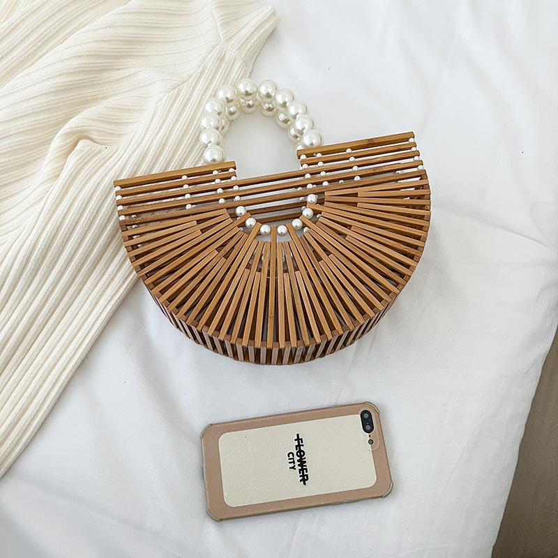 Internet Celebrity Summer Woven Bag 2025 Mori Girls Fashion Hollow Large Capacity Pearl Small Fragrant Wind Handbag Tide