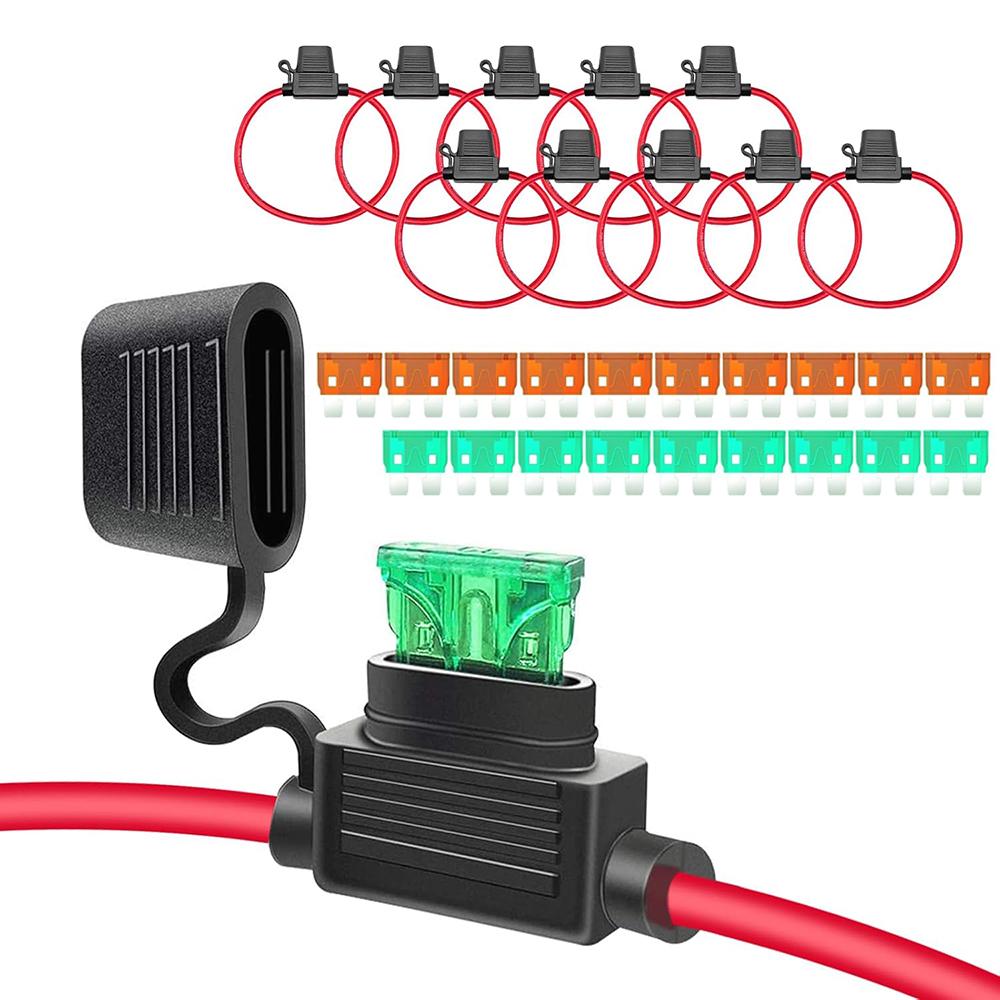 10 pack 12 AWG Inline 12V Fuse Holder,ATO/ATC in Line Fuse Holder Waterproof with 30A & 40A Medium Blade Fuse for Car Automotive Medium