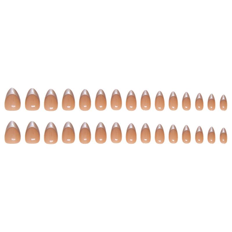 Silver French Removable Fake Nails Set - Short, Wearable, Simple Nail Art Patches