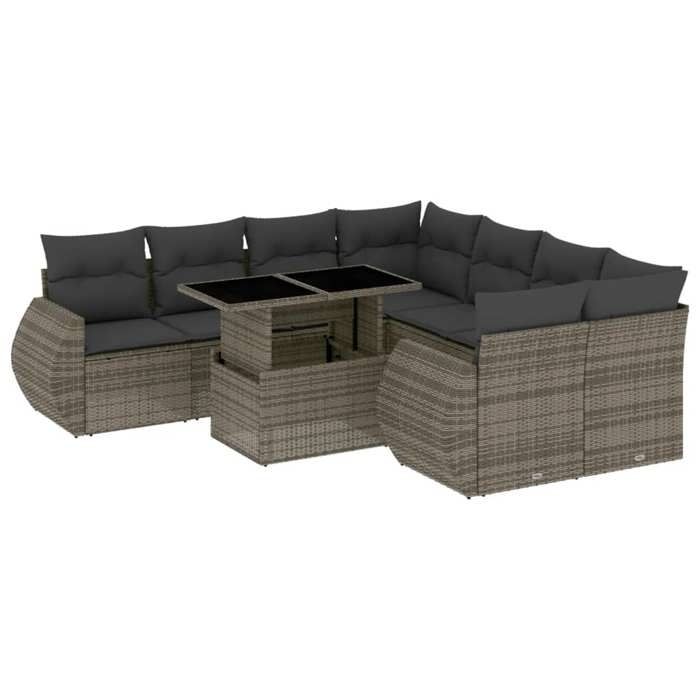 VidaXL Garden Lounge Set 9 Pcs with Grey Cushions Wicker 3268430