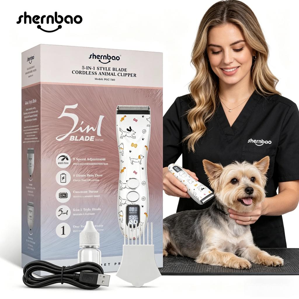 Shernbao PGC-780 5 in 1 Tagliacapelli Professionale per Toelettatura Animali Domestici per Cani, Tagliacapelli e Taglierina Multifunzione