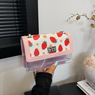 Summer Jelly Transparent Bag 2025 Small Fresh Literary Girls Printed Strawberry Shoulder Chain Crossbody Small Square Bag Tide