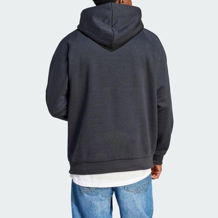 Adidas Long Hoodie Solid Color Logo Loose Fit Hooded Sweatshirt Men Hoodies Black Gray IS7487