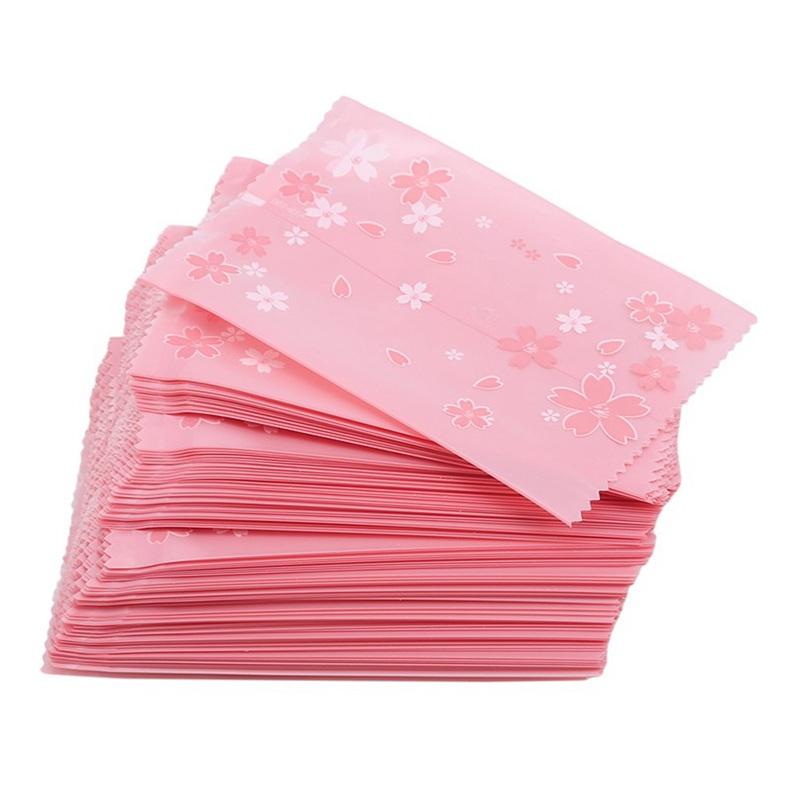 100Pcs Cherry Blossom Frosted Cookie Egg Yolk Cake Packaging Bag Sealed Cellophane Bags Biscuit Candy Baking Pouches