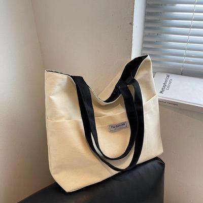 Canvas Umhängetasche Damen Vintage Einkaufstaschen Reißverschluss Mädchen Student Büchertasche Handtaschen Casual Tote mit Außentasche