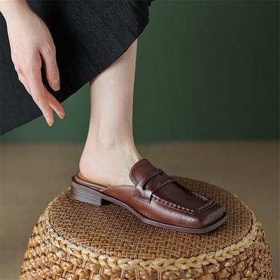 Sapatos de Verão Femininos da Moda Mules Retrô Sapatos para Mulheres Chinelos de Bico Quadrado Femininos Salto Grosso Bico Coberto Chinelos Sapatos Zapatos De Mujer