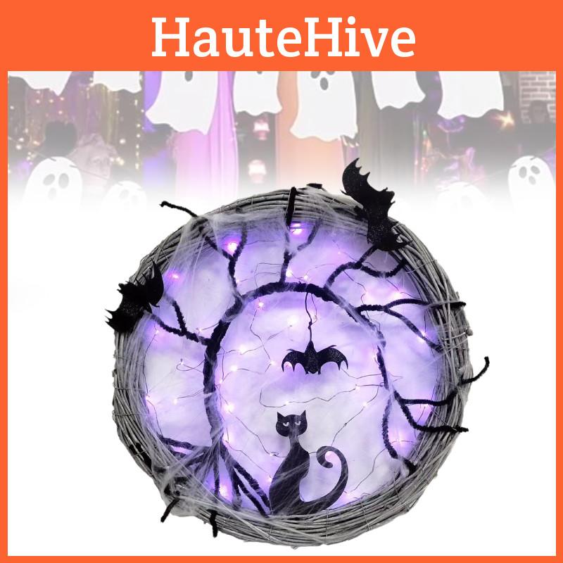 Spooky Cat Wreath Halloween Front Door Decoration For Stylish Home Decor 45cm