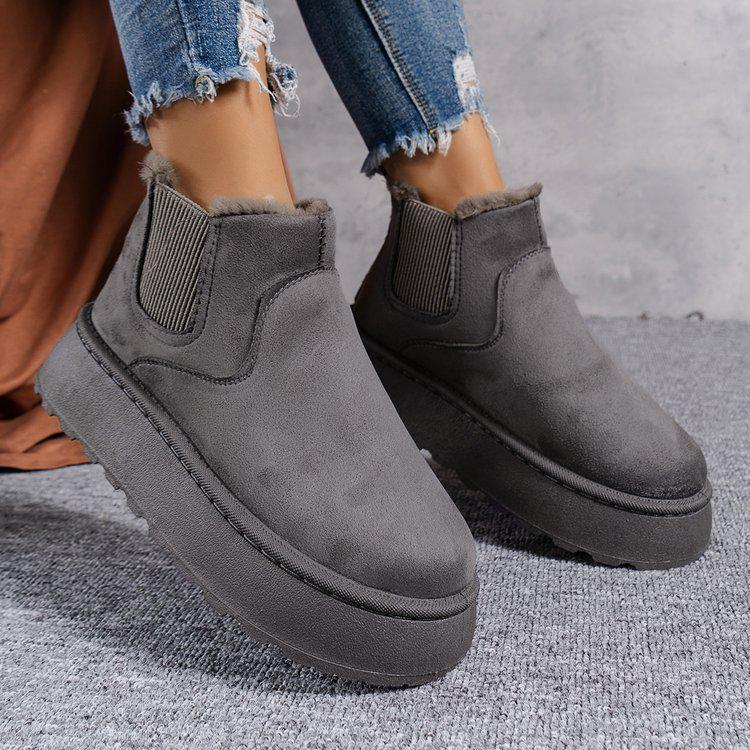 Thick-Soled Flannel Snow Boots with Elastic Band: Solid Color, Casual, and Comfortable