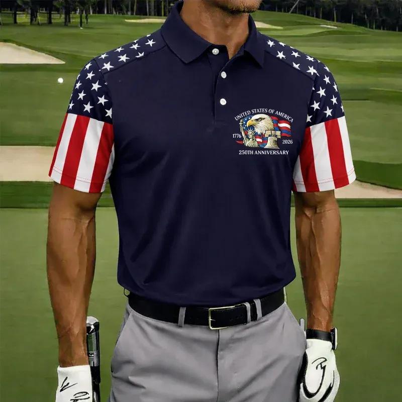 2026 New Men's American Flag 3D Printed Polo Shirt Summer Casual Short Sleeve Lapel Business Sports Top