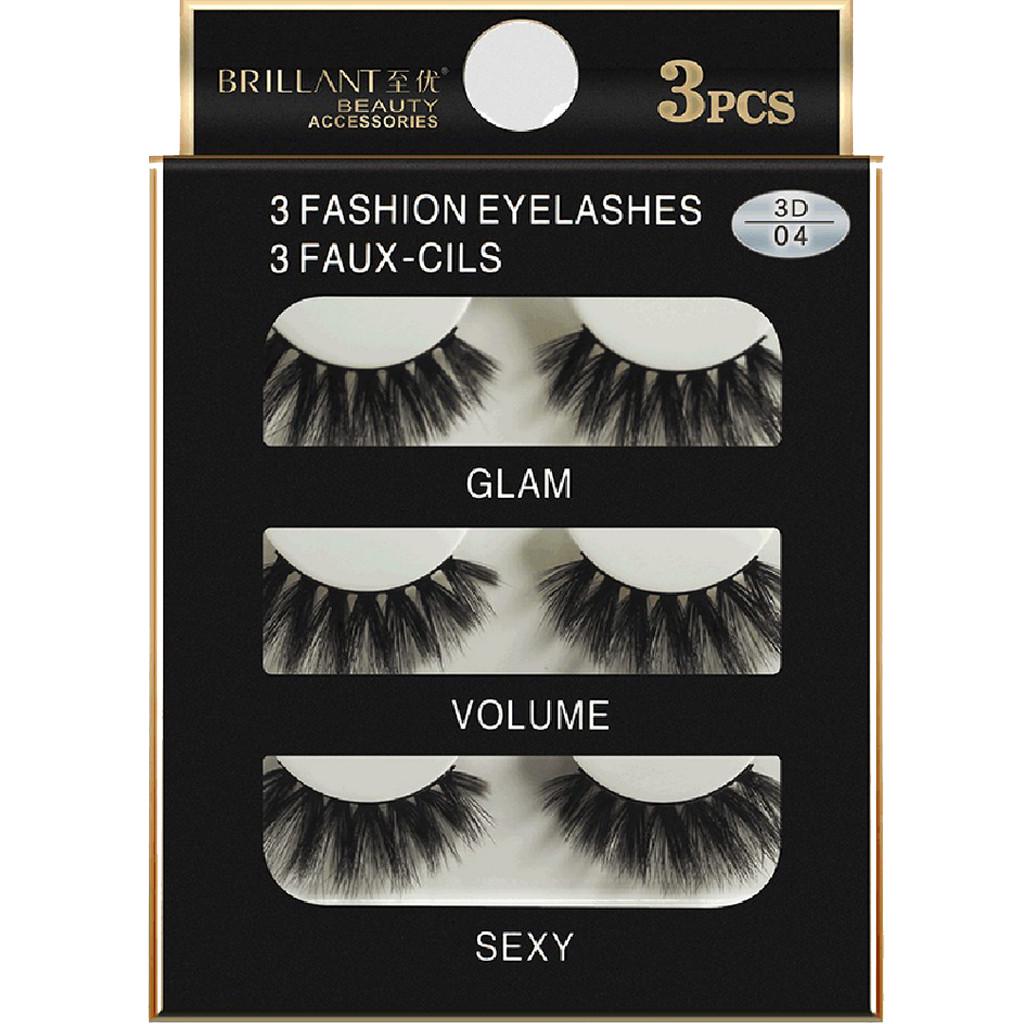 (brisand) 3 Pairs 3D Long False Eyelashes Makeup Natural Fake Thick Black Eye Lashes