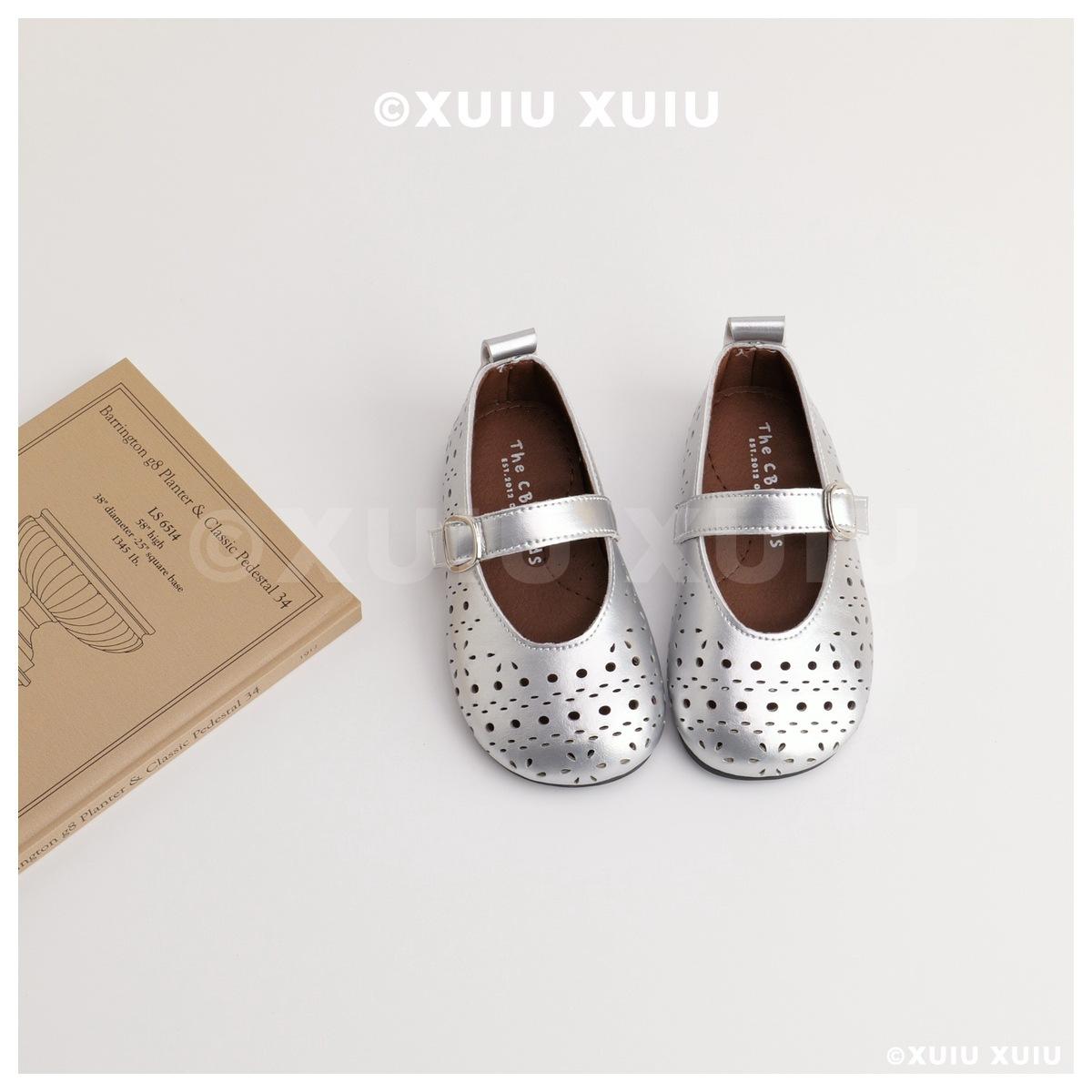

XSHX Sliver Cool Silver Retro Girl Mary Jane Ballet Shoes Hollow Spring, Summer and Autumn [Wenzhou Shoes] 25