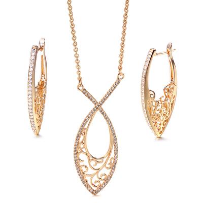New  Rose Gold Flower Necklace Earring Set Micro Wax Inlay Natural Zircon Necklace Women Vintage Wedding Jewelry Sets