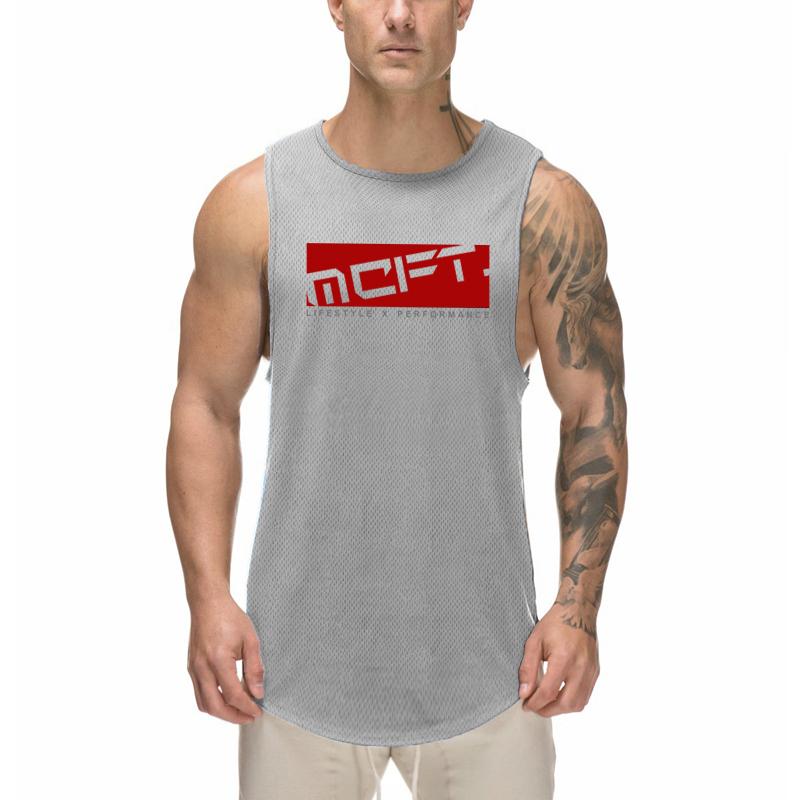 Muscleguys Men's Bodybuilding Clothes Summer Mesh Fitness Exercise Wide-shoulder Quick-dry Sleeveless T-shirts Printed Tank Tops Basketball