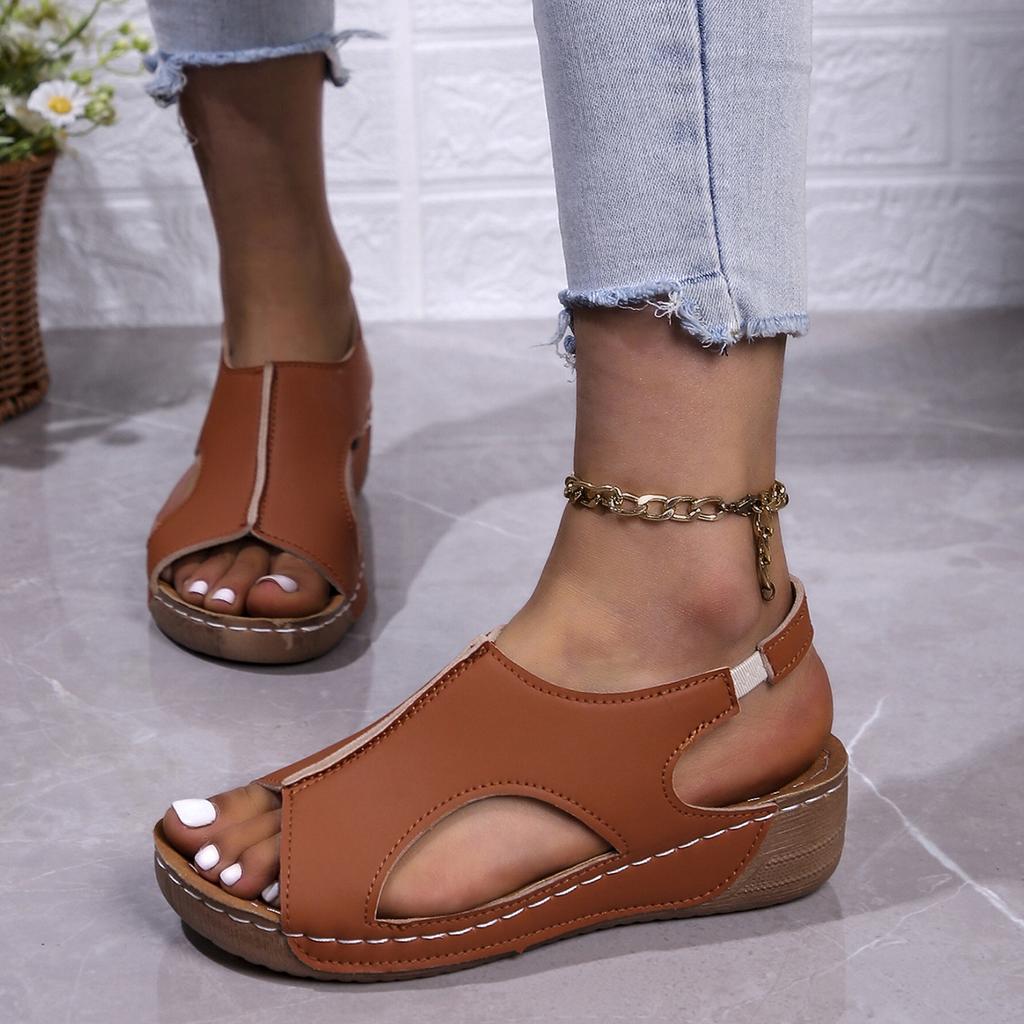 Fashion Women Wedge Sandals Premium Orthopedic Open Toe Sandals Vintage Anti-Slip Leather Casual Female Platform Retro Shoes 36- 43