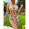 Sexy Rainbow Color Net Clothing Wholesale Dress Bodystocking Ploe Dancewear Lingerie