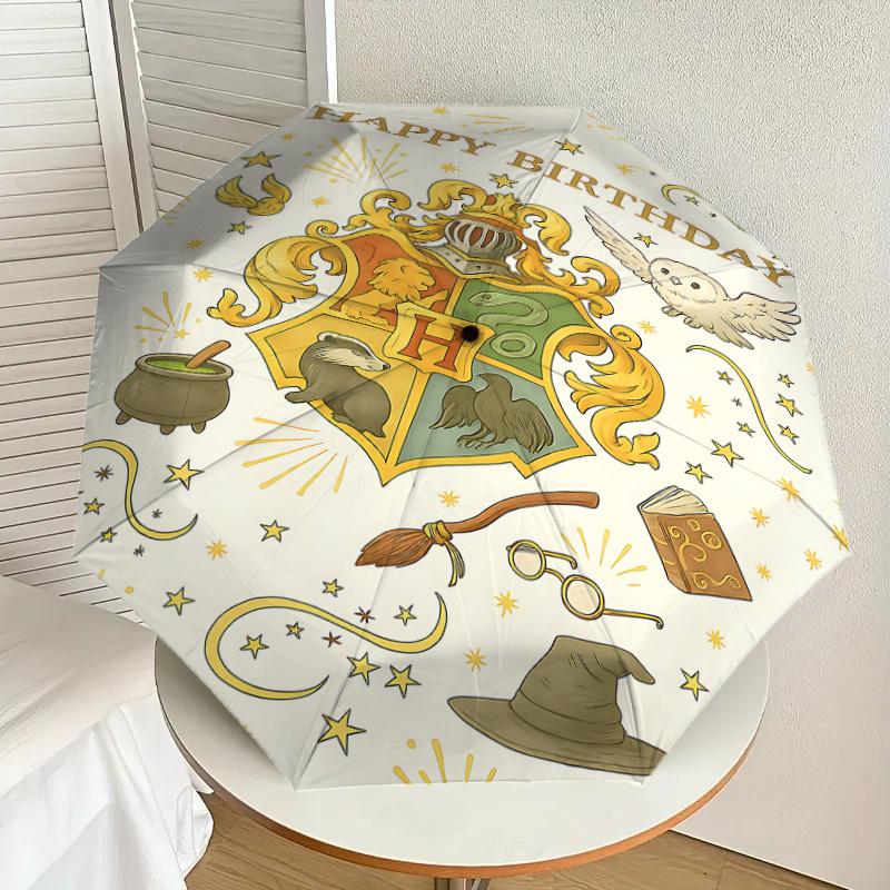 1PC Hogwarts Happy Birthday Umbrella-8-Rib Reinforced, Automatic Open, Lightweight & Durable, Cute Fashion Accessory for Outdoor, D2656