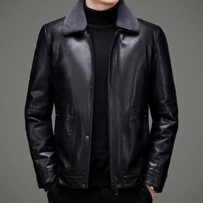 Giacca di Pelle da Uomo Vera Pelle Casual Plus Velluto Ispessito Giacca Corta Rever Giacca Imbottita Invernale