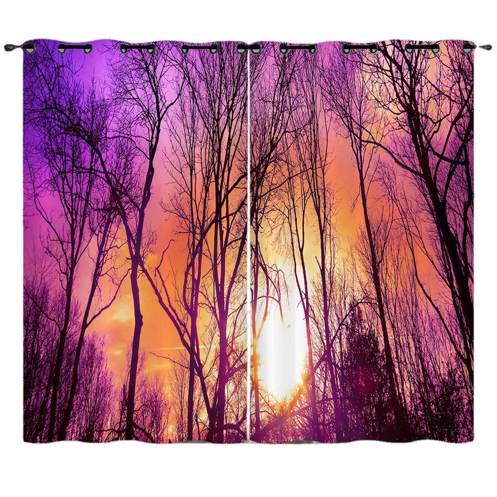 Curtains Sunset Sunset Scenery 3D Digital Printing Blackout Curtain Punching