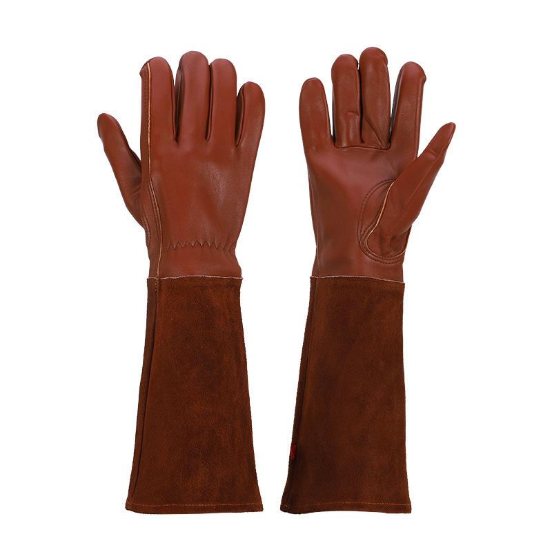 1pair Sheepskin Gardening Gloves Long Sleeve Work Gloves Puncture Resistant Rose Pruning Thicken Wear-resistant Floral Gauntlet