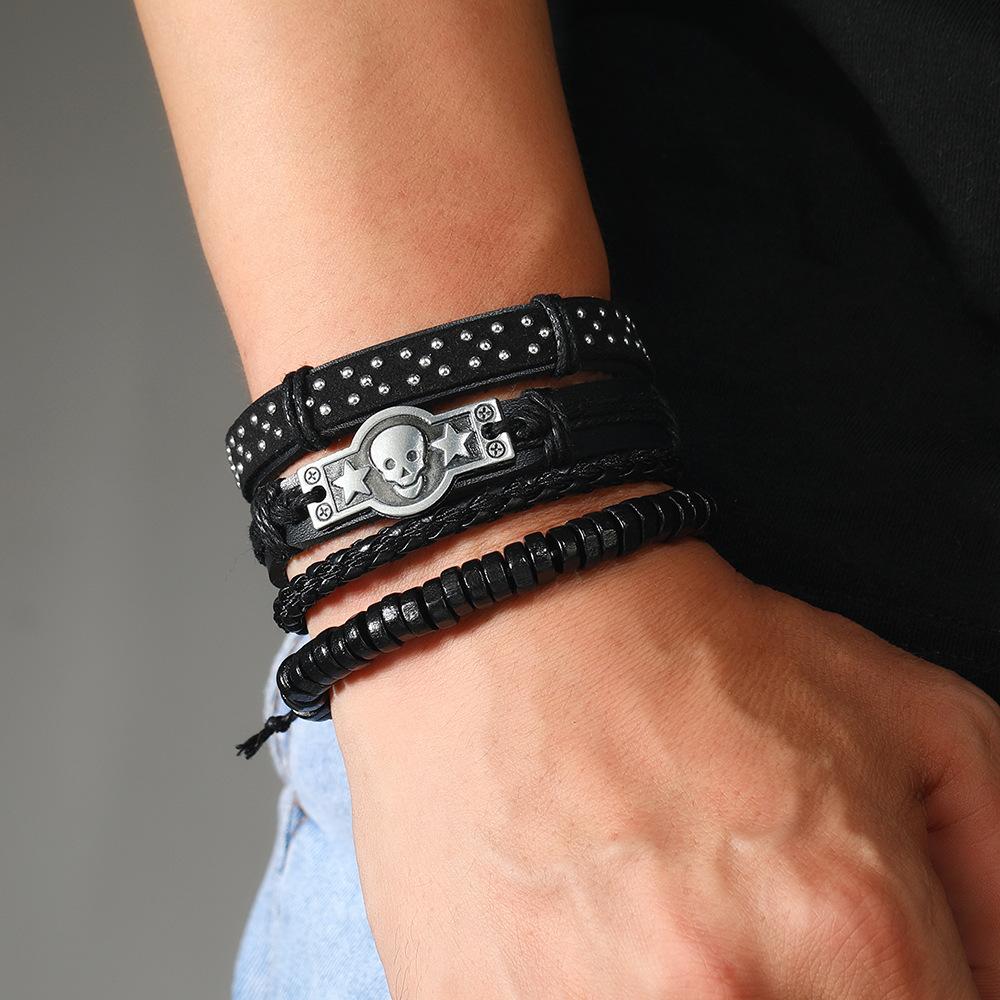Punk Style Personality Rivet Fashion Skull Fashion Bracelet, Men's Hand-woven Multi-layer DIY Suit Bracelet