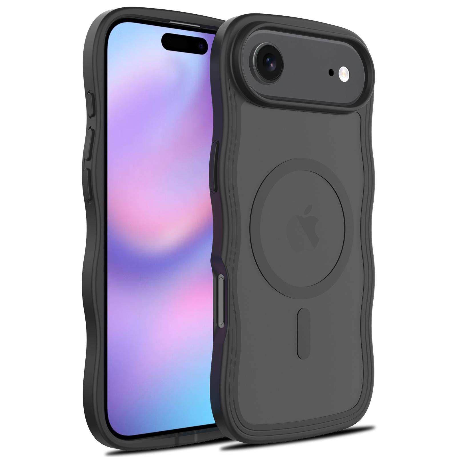 

Suitable for Iphone17 Anti-drop Wavy Pattern Mobile Phone Case, Skin-sensitive with Magnetic Absorption, Apple 15 16pro Mobile Phone Case iPhone17 чёрный