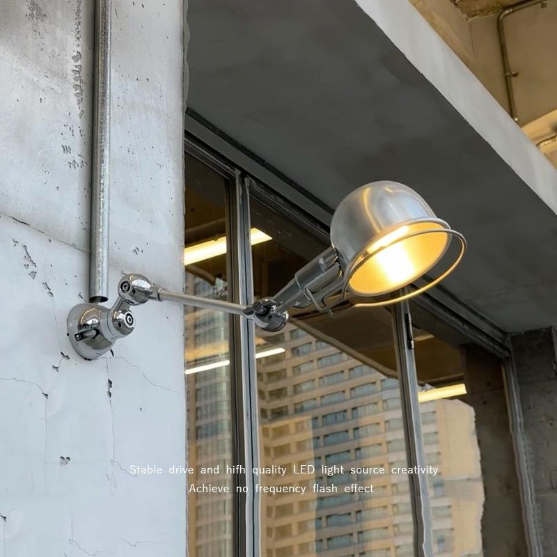 Vintage Silver Wall Lamp, Adjustable Aluminum Swing Arm, LED Wall Light
