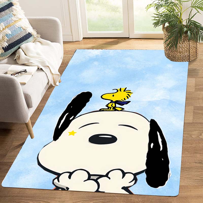 Cute Snoopy print decorative rug, perfect for home, bedroom, bedside, or office use, including swivel chairs.