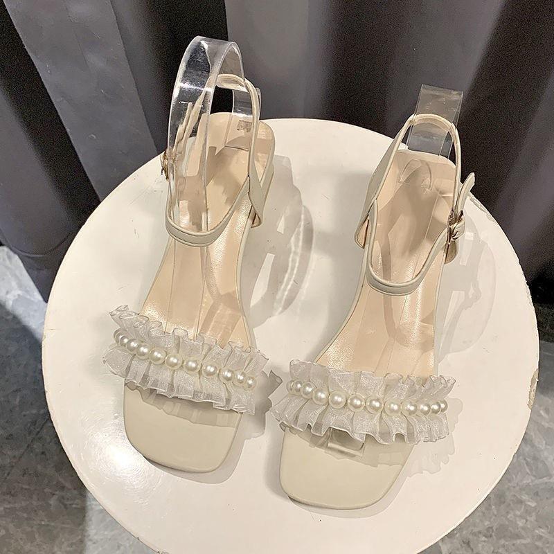 

Сказочные сандалии с жемчугом женские лето 2025 новая мода толстый каблук пряжка с юбкой инс тренд 40