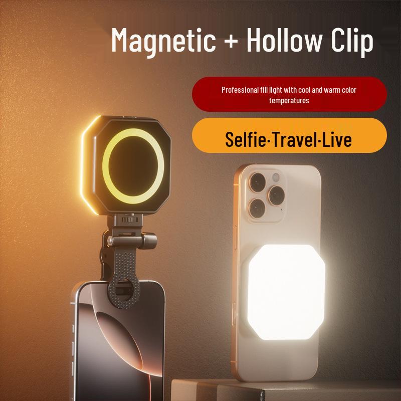 Magnetic Phone Fill Light with Stand - Portable High Brightness Photography Lighting for Live Streaming.