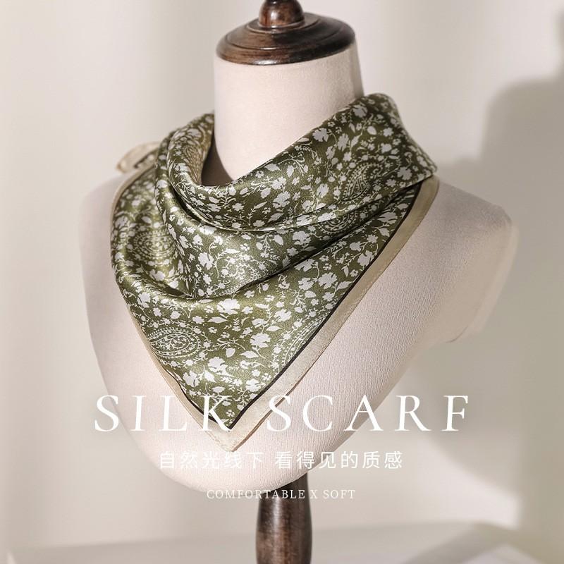 100% Pure Mulberry Silk Square Scarf Women Floral Print Lightweight Elegant Neck Wrap