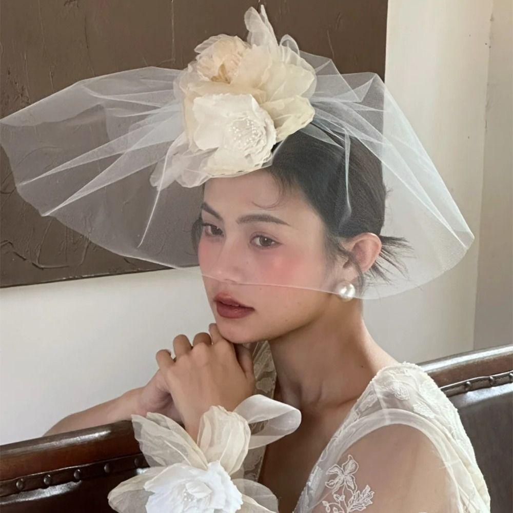 

White Flower Bride Headdress Elegant Hair Jewelry New Bridal Headwear Photography Accessories білий