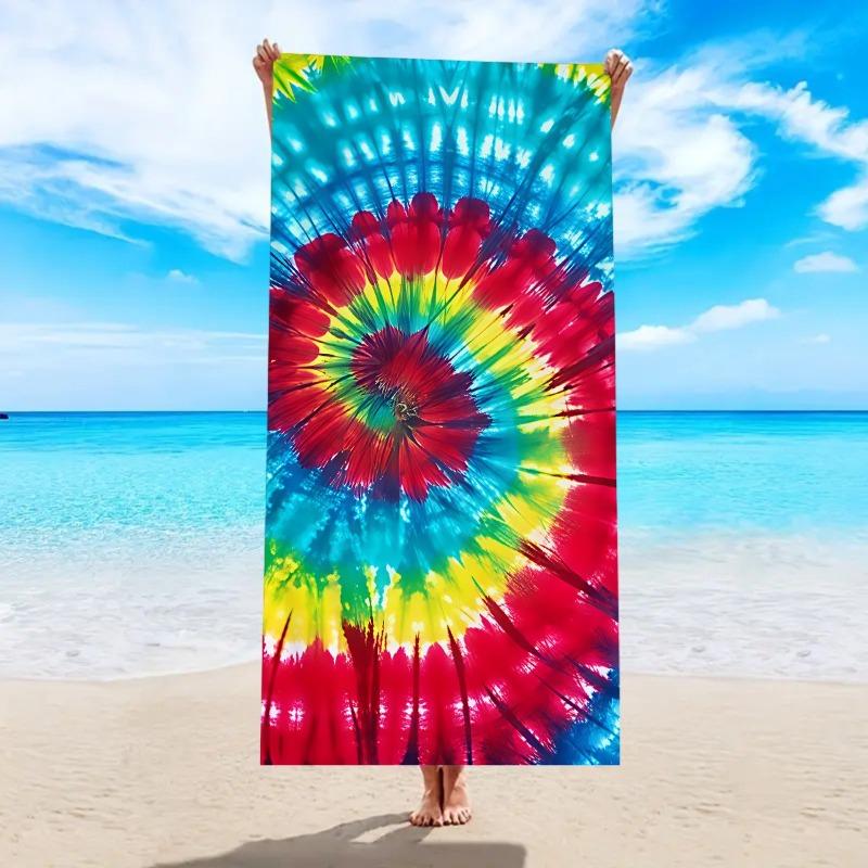Blue Tie Dye Print Beach Towel Spiral Swirl Print Quick Dry Sand Free Absorbent Lightweight Towel for Beach Pool Travel Camping