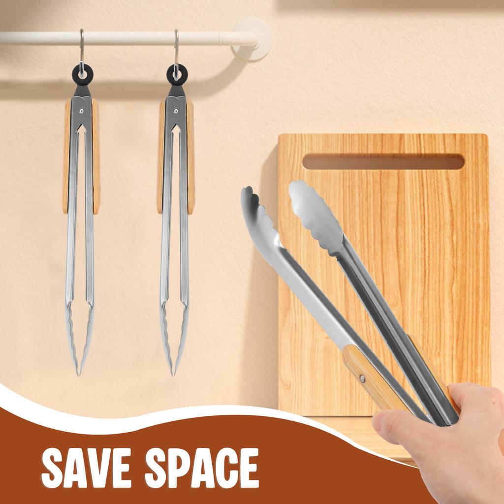 Stainless steel barbecue food tongs with wavy edges strong heat resistance ergonomic handle kitchen cooking tongs