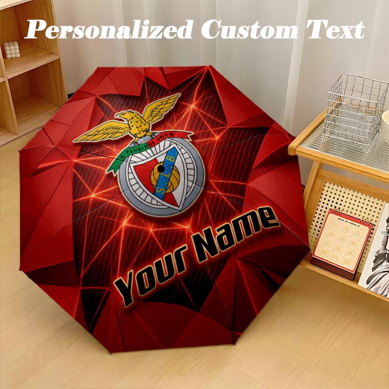 8 Rib Auto Folding Umbrella Benfica Print Custom Name Text Portable Rain Gear