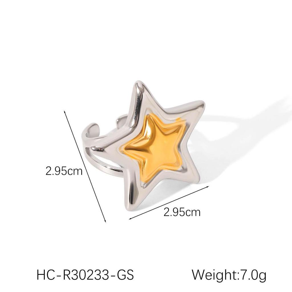 Stainless Steel Gold & Silver Star Pendant Necklace with Open Ring & Star Earrings