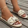 Women Metal Decor Single Flat Sandals Fashion Sexy Open Toe Outdoors Slides Luxurious Office Ladies Party Shoes