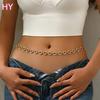 HY New Gold Plated Alloy Rhinestone Flower Fine Beach Sexy Belt Slender Waist Body Chain Jewelry for Women